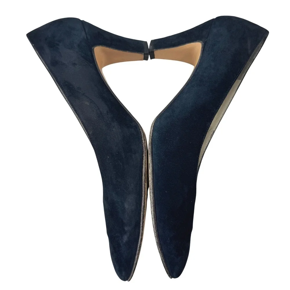 Salvatore Ferragamo Pumps Women 7.5B Blue Navy Suede Kitten Heel Italy Luxury‎